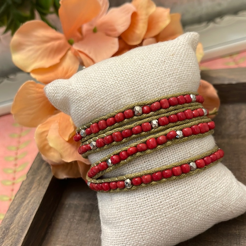 JBloom Red Beaded Wrap/ Bracelet